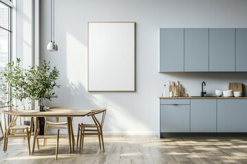 Poster Mockup in Kitchen Interior with White Wall created with Generative AI