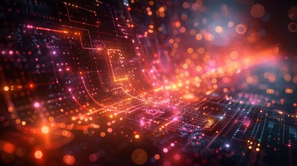 Obraz premium Futuristic Digital Background with Glowing Neon Lights and Abstract Circuit Patterns