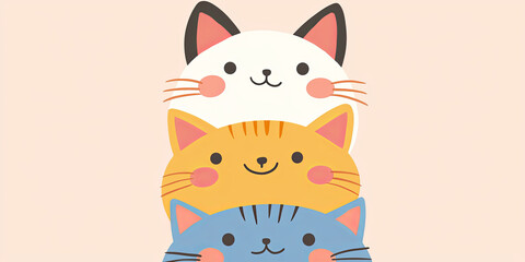 Fototapeta premium A cute illustration of three cats, generative AI