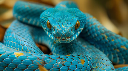Fototapeta premium Close-Up View of a Blue Viper Snake.