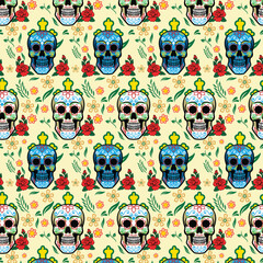 Day of the Dead skulls Mexican Halloween isolated Seamless Pattern design