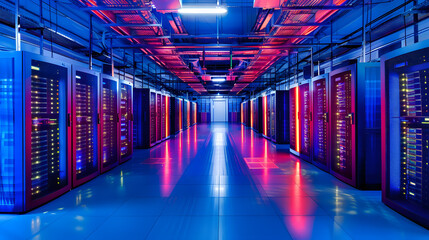 Fototapeta premium Modern Server Room Interior with Advanced Technology.