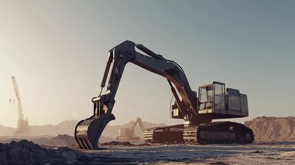 conceptual representation of the industry of the future, construction using technology without the use of man, an excavator based on good artificial intelligence