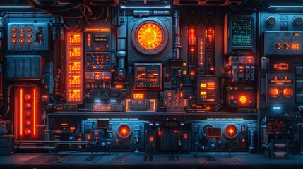 Advanced Cybersecurity Control Room with Futuristic Interface and Glowing Red Lights for Personal Data Protection