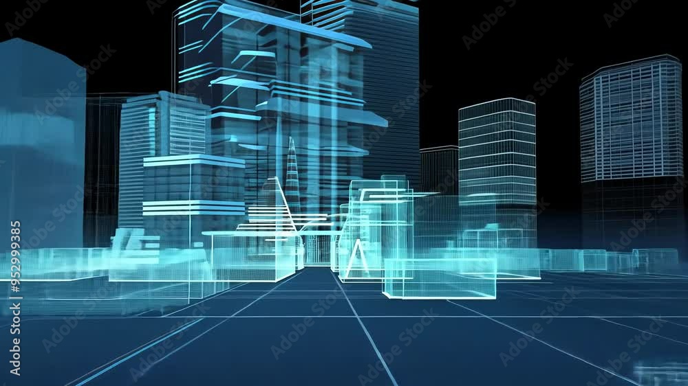 Poster immersing in an architecture and urbanism project wireframe draft