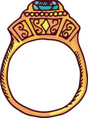 Golden ring with gemstone. Luxury expensive jewelry icon