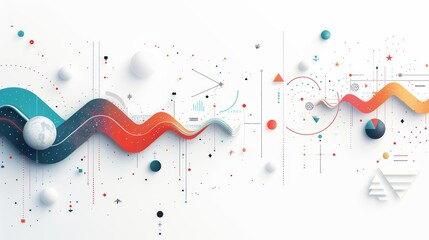 Obraz premium Modern Abstract Business Frame on White Background with Colorful Geometric Shapes and Data Elements