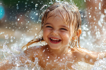 Fototapeta premium Liquid Laughter: Youthful Bliss Captured, Generative AI
