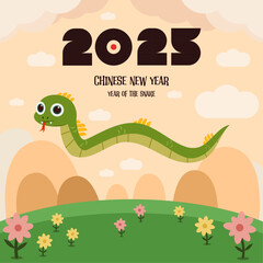 Chinese new year 2025 year of the Snake. green Snake illustration and design. green traditional Chinese vector designs with snake. Lunar new year concept, geometric modern vector design