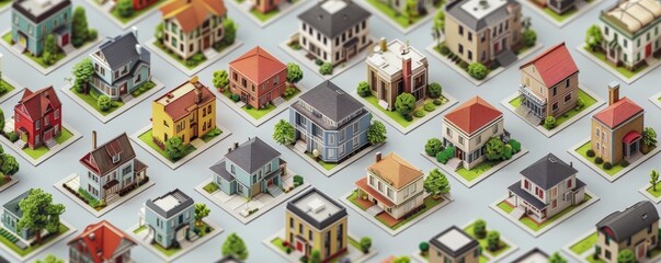 Aerial View of Diverse Residential Neighborhood with Modern and Traditional Houses in a Real Estate Concept