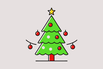 Christmas tree with light vector line art illustration