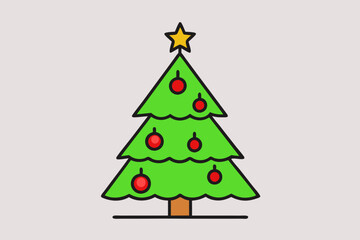 Christmas tree with light vector line art illustration