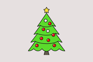 Christmas tree with light vector line art illustration