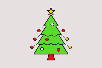 Christmas tree with light vector line art illustration