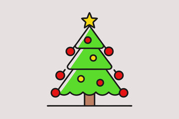 Christmas tree with light vector line art illustration