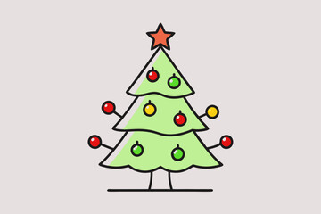 Christmas tree with light vector line art illustration