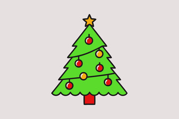 Christmas tree with light vector line art illustration