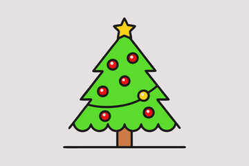 Christmas tree with light vector line art illustration
