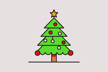 Christmas tree with light vector line art illustration