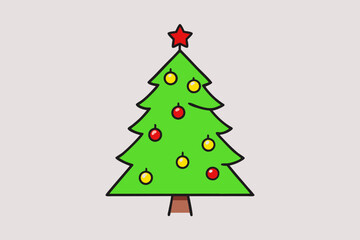 Christmas tree with light vector line art illustration