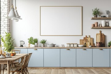 Poster Mockup in Kitchen Interior with White Wall created with Generative AI