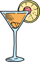 Fruit cocktail glass sketch. Sweet cold refreshment