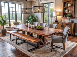 rustic farmhouse dining tables with live edge wood and metal accents
