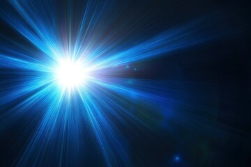 Obraz premium Lens flare, blue glow light effect on black. image of rays light effects, overlays or flare for design. screen blending mode. Set of abstract sun burst, flare, glare over black background , ai