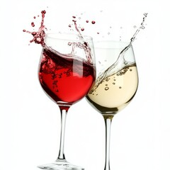 Fototapeta premium close up of red and white Wine splash in glass isolated on white background