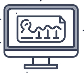 Obraz premium 컴퓨터 모니터와 그래프 아이콘, 데이터 분석, 기술, 정보, 비즈니스 관련 그래픽 요소