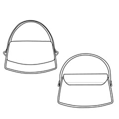 Ladies sling bag. Top handle bag flat sketch fashion illustration drawing template mock up.