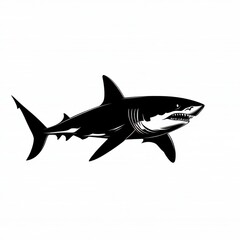 Obraz premium Silhouette of Fierce Shark - Ocean Predator in Black Isolated on White Background