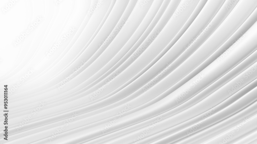 Wall mural white curved lines, an animated abstract background with white curved waves, 3d rendering