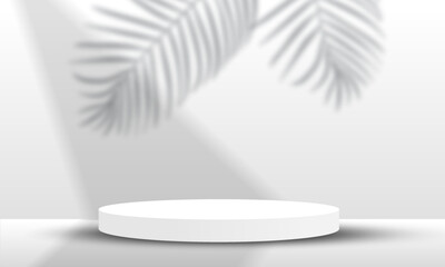 modern 3d grey podium stand display with leaf shadow for product display presentation decoration