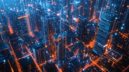 Obraz premium smart city interconnected with glowing digital lines, symbolizing the seamless integration of network technologies