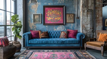 Eclectic: Combines various styles, unique and personalized, mix of textures, colors, and patterns, with creative expression. 