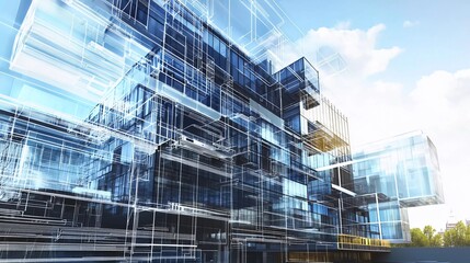 Constructions site collage of a new building with nice virtual display controls