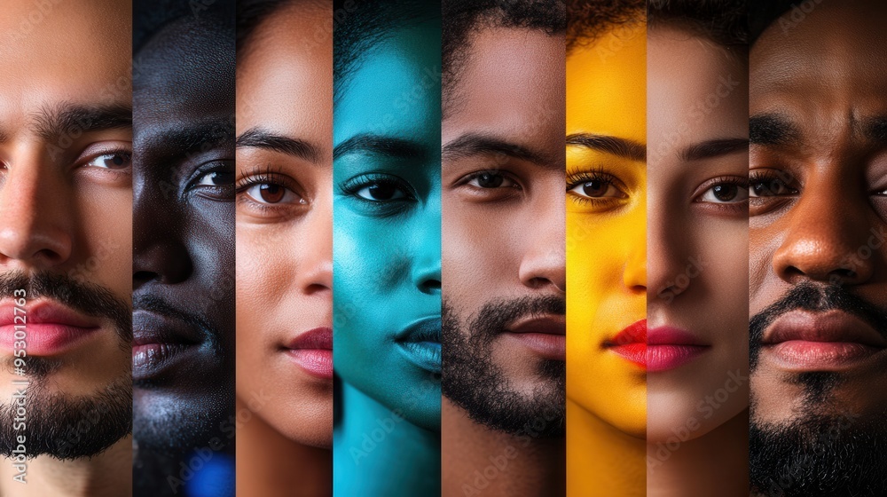 Leinwandbilder faces of diverse individuals are separated by a stark line, showcasing the contrasts and highlightin