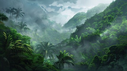 Rainforest with mist wallpaper