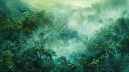 Fototapeta premium Rainforest with mist wallpaper