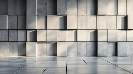 Obraz premium 3D rendering of an empty concrete wall with square blocks
