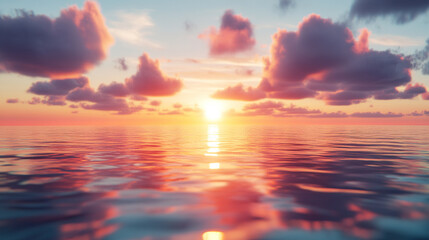 Obraz premium 3D rendering of a beautiful sunset over the ocean
