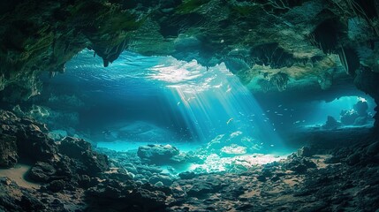 Obraz premium underwater cave explore wallpaper