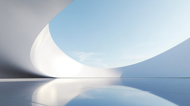 Minimalist stage background with blue sky and curved shape