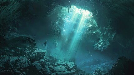 Underwater cave explore wallpaper