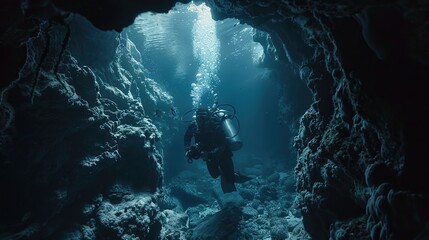 Fototapeta premium Underwater cave explore wallpaper