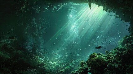 Obraz premium Underwater cave explore wallpaper