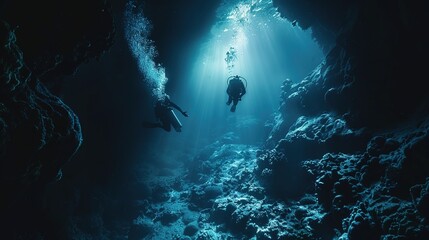 Obraz premium underwater cave explore wallpaper