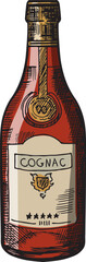 Fototapeta premium Cognac bottle. Old drink with beverage tag engraving