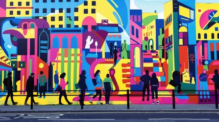 Obraz premium Vibrant street art scene with murals and creative installations showcasing self-expression.